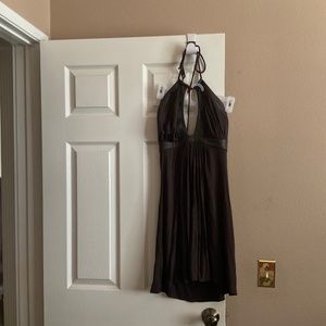 Brown Halter Dress with leather trim by Sky